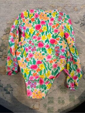 Girls' Floral Long-Sleeve One-Piece Swimsuit - Pink & Green